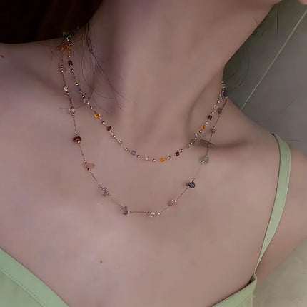 Collana Donna Trendy con Pietre Irregolari Colorate Dopamina, Semplice Catena per Clavicola, Gioielli Moda, Accessori per Feste, Regalo