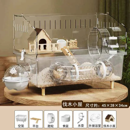 Large Acrylic Clear Hamster Villa Cage for Syrian Gold Teddy Bear Luxury Habitat Stackable DIY Habitat Terrarium