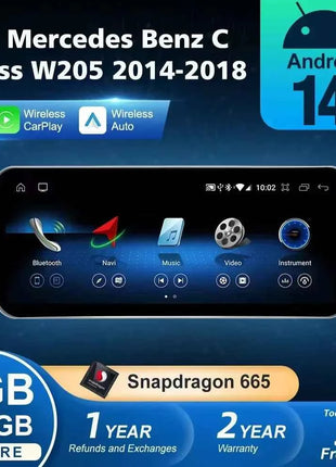 Android 14 Wireless CarPlay For Mercedes Benz C Class W205 Screen Android Auto Multimedia Navigation GPS SWC DSP 4G WiFi