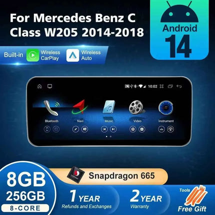 Android 14 Wireless CarPlay For Mercedes Benz C Class W205 Screen Android Auto Multimedia Navigation GPS SWC DSP 4G WiFi