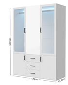 Armadio a 3 ante Fangange con specchio, armadio con luci LED e cassetti, guardaroba in legno con asta appendiabiti