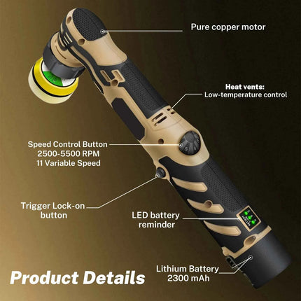 80W 12V Mini Car Polisher Cordless Multi Polisher Car Buffer Polisher 6 Speeds 3 Shafts Car Detailing Tool With 2Pcs Battery