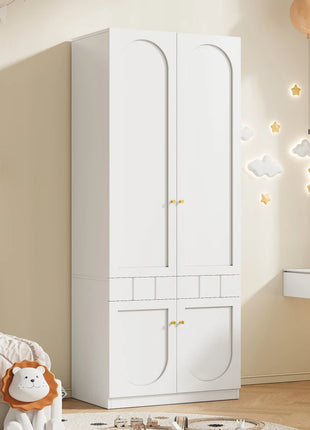 Armadio verniciato a 2 ante con cassetti, 80×50×200 cm, bianco, autoportante, per camera da letto, ampio guardaroba con maniglie in metallo solido, armadio multifunzionale, organizer robusto per la casa, guardaroba per ripo