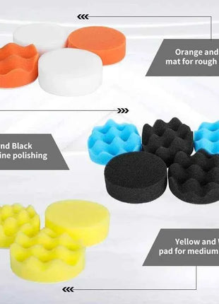 Kit di tamponi in spugna per lucidatura per auto Kit tampone in schiuma Tampone per lucidatrice Tamponi per cera per veicoli a motore per motociclette Rimuove i graffi