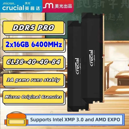Crucial Pro DDR5 RAM 16GB/2x16GB 6400MHz CL38, Overclocking Desktop Gaming Memory, Intel XMP 3.0 & AMD Expo Compatible –Black