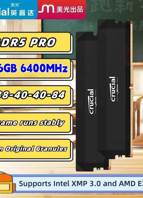 Crucial Pro DDR5 RAM 16GB/2x16GB 6400MHz CL38, Overclocking Desktop Gaming Memory, Intel XMP 3.0 & AMD Expo Compatible –Black