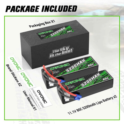 3S Lipo RC Battery 80C 5200 mAh 11.1 V  with EC5 Plug Hard Case for RC Car Monster Truck RC Truggy Buggy RC Truck Hobby (2 P