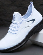 Men's Lightweight Breathable Knit Sneakers Non-Slip Basketball Running Training Shoes Black White Sports Shoes PU Sole