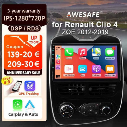 AWESAFE 10" Android Radio For Renault Clio 4 2012-2019 Wireless CarPlay GPS Navigation 4G CAN-BUS Plug and Play Autoradio DSP BT