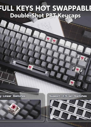 ATTACK SHARK M86 Wireless Mechanical Gaming Keyboard, 75% Gasket Hot Swappable RGB Custom Keyboard, Side Printed PBT Keycaps