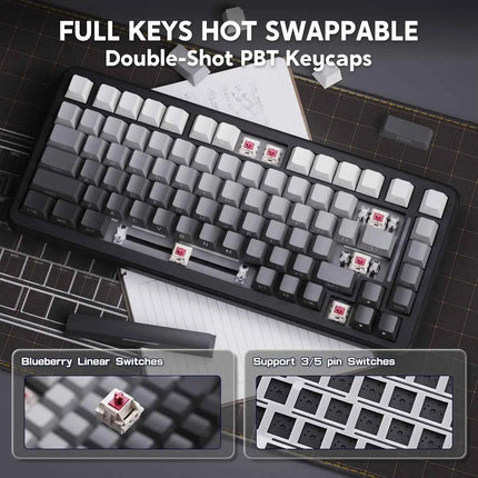 ATTACK SHARK M86 Wireless Mechanical Gaming Keyboard, 75% Gasket Hot Swappable RGB Custom Keyboard, Side Printed PBT Keycaps