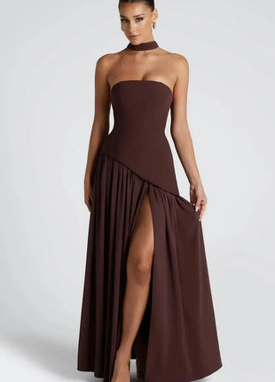 Women's Sleeveless Off Shoulder Long Dresses Elegant Pleated Tie Up Long Dresses New Summer Birthday Party Dresses