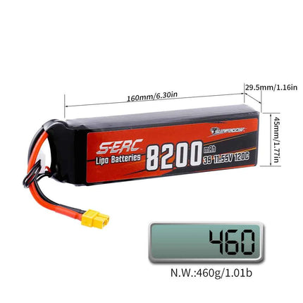 SUNPADOW 3S 8200mAh RC Lipo Battery for 11.55V 120C with XT60 Connector for RC Airplane Aircraft Quadcopter Drone FPV Helicopter