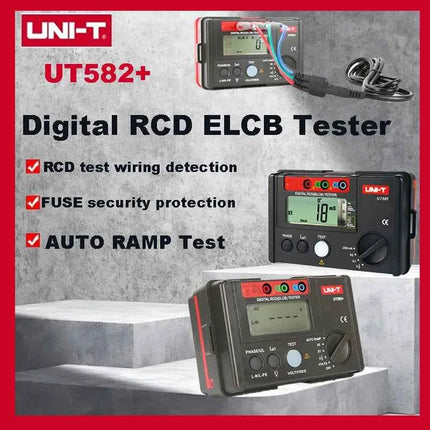 UNI-T UT582+ Digital RCD (ELCB) Tester AUTO RAMP Leakage Circuit Breaker Meter with Mis-Operation Buzzer