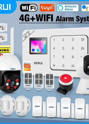 KERUI Sistema di Allarme Domestico Supporto Alexa, W184 Tuya Allarme di Sicurezza Domestica Intelligente 4G/WiFi Protezione Antifurto Senza Fili Sensore di Movimento PIR