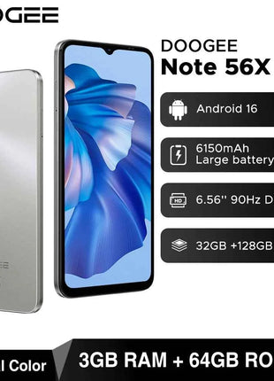 DOOGEE Note56 X 5G Mobile Phone 8.45mm Slim Body 6.56" 90Hz Screen Android 16 6150mAh Battery Al Scene Recognition Smartphone