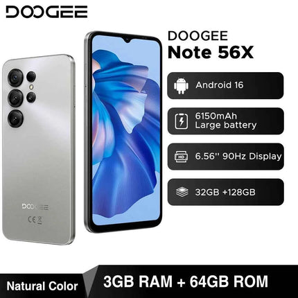 DOOGEE Note56 X 5G Mobile Phone 8.45mm Slim Body 6.56" 90Hz Screen Android 16 6150mAh Battery Al Scene Recognition Smartphone