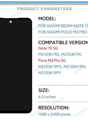 Per Xiaomi Redmi Nota 10 5G Display LCD Touch Screen Digitizer Assembly M2103K19G M2103K19C Sostituzione Dello Schermo LCD parti di riparazione