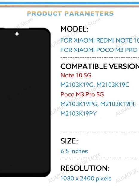 Per Xiaomi Redmi Nota 10 5G Display LCD Touch Screen Digitizer Assembly M2103K19G M2103K19C Sostituzione Dello Schermo LCD parti di riparazione