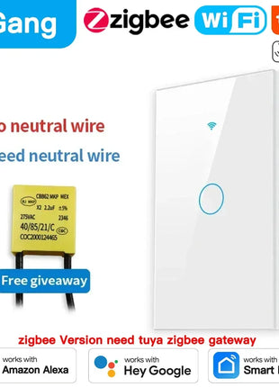 TNCE Tuya US Switch wifi zigbee, 1/2/3/4 gang, pulsante a parete con controllo della luce LED senza neutro/filo, voce intelligente con Alexa Google Home