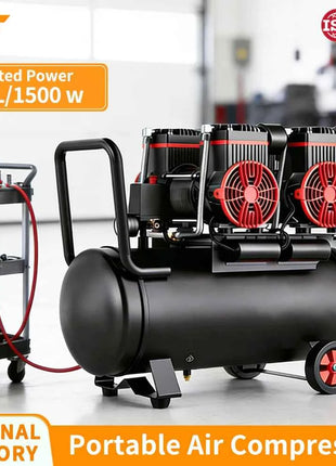 Silent Oil-Free Air Compressor 600W 1500W Portable Air Pump with 10L-160L Tank for Home Repair Tire Inflation Nail Gun