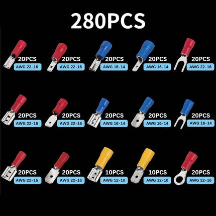 Connettore cavo isolato Cavo elettrico a crimpare Anello di testa a forcella Set anello Cappe a crimpare elettriche Terminali arrotolati Kit assortito