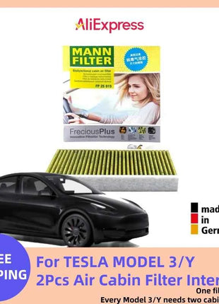 MANNFILTER FP25015 Cabin Air Filter For TESLA MOTORS Model 3 06.2018- Model Y 01.2021- 110768100A 110768100B 110768100C