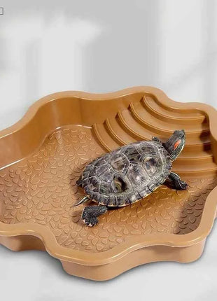 〔CC55〕Reptiles Water Dish With Anti-Slip Imitation Rock Ladders Food Water Bowl For Turtle Lizards Gecko Small Pet Supplies
