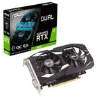 Asus Dual GeForce RTX 3050 OC Edition graphics card, 6GB GDDR6, with advanced cooling, HDMI, DVI, and DisplayPort, perfect for dynamic gaming performance and creative projects.