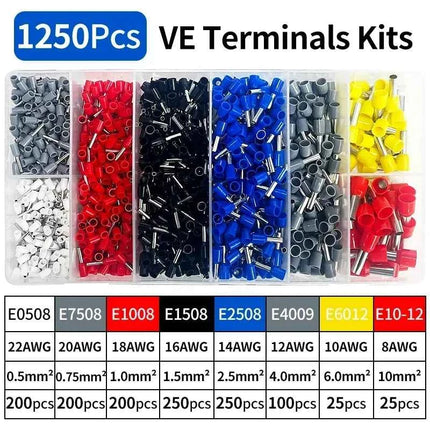 200-1900Pcs Electrical Tube Insulated Terminal VE Tubular Crimp Terminals Wire Cable Connector Ferrules Terminal Connectors