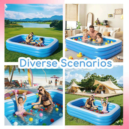 Piscina Gonfiabile Rettangolare Blu per Famiglie, 1 Pezzo, per Esterni, Spiaggia, Feste