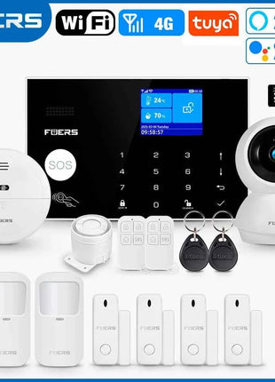 FUERS WIFI GSM Alarm System Wireless Home Burglar Security Alarm System Tuya APP Control Siren Motion Detector PIR Smoke Sensor