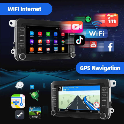 ESSGOO 7" Android 14 4+64G Wireless CarPlay Car Stereo Radio for VW Golf 5 6 Passat Polo Touran Tiguan Caddy GPS Navi RDS FM BT
