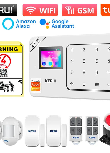 KERUI Sistema di Allarme Domestico Supporto Alexa, W184 Tuya Allarme di Sicurezza Domestica Intelligente 4G/WiFi Protezione Antifurto Senza Fili Sensore di Movimento PIR
