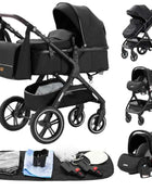 Multifunction 3 in 1 Baby Stroller with Car Seat and Sleeping Basket Baby Pram Lightweight Infant Pushchair Compact Folding Pram