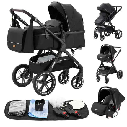 Multifunction 3 in 1 Baby Stroller with Car Seat and Sleeping Basket Baby Pram Lightweight Infant Pushchair Compact Folding Pram