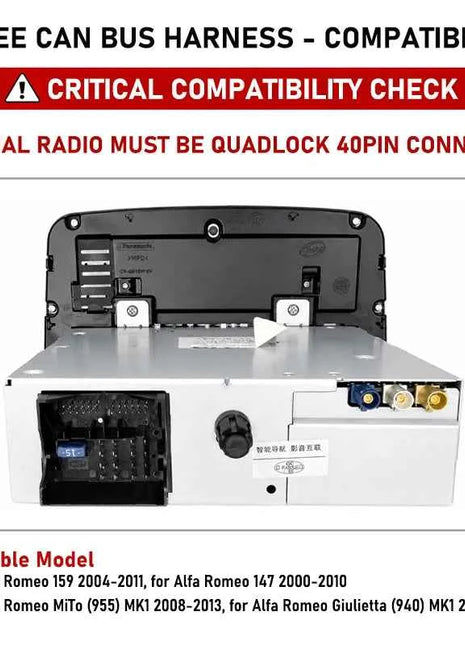 Decodificatore CAN Bus Quadlock con Adattatore Cablaggio 40 Pin per Alfa 147 159 MiTo Giulietta 2010-2013, Compatibilità SWC, Cavo Android 16 Pin