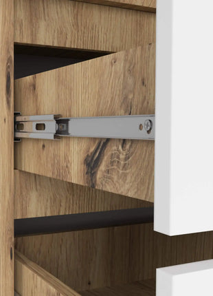 Mobile AKORD S90 in Rovere Artigianale 90 cm con Specchio, 2 Ante, 2 Cassetti, Colore Bianco Opaco, 4 Ripiani, 90x51x180 cm