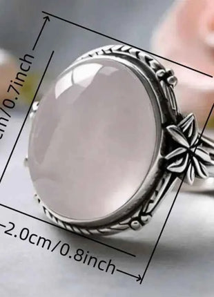Anello Huitan con Foglia Incisa Stile Fresco per Donna, Imitazione Pietra di Luna, Elegante per Matrimoni e Feste, Accessorio Trendy, Gioiello Versatile