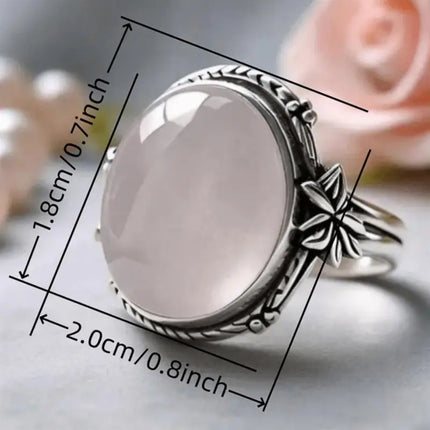 Anello Huitan con Foglia Incisa Stile Fresco per Donna, Imitazione Pietra di Luna, Elegante per Matrimoni e Feste, Accessorio Trendy, Gioiello Versatile