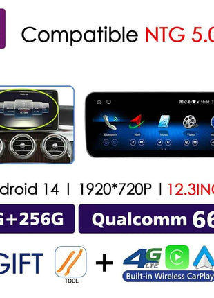 Android 14 Wireless CarPlay For Mercedes Benz C Class W205 Screen Android Auto Multimedia Navigation GPS SWC DSP 4G WiFi