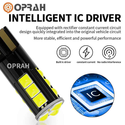 2PCS T10 W5W Canbus LED Bulbs Super Bright 3030 10SMD Car Interior Reading Dome Light Marker Lamp Auto Wedge Parking Bulbs White