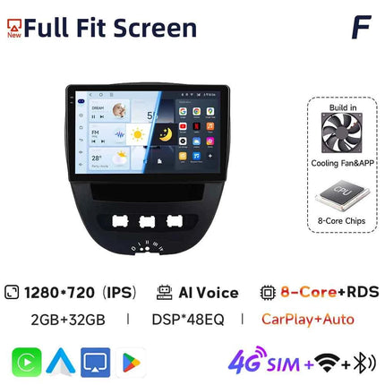 For Peugeot 107 Toyota Aygo Citroen Wireless CarPlay  Auto Car Radio Stereo Android 15 GPS Touch Screen Multimedia 10 inch