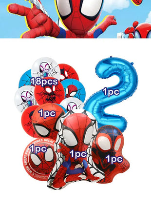 Set Decorazioni per Festa di Compleanno Spidey e Amici, Articoli per la Tavola, Bicchieri, Piatti, Palloncini, Striscione, Sacchetti Regalo, Decorazioni per Torte, Accessori per Bambini