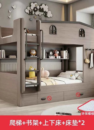Bunk bed kids with Drawer storage loft double bed Climbing stairs full frames Queen Wooden literas de 2 camas bedroom furniture