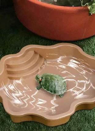 Turtle Pool Large Reptile Turtle Bathing Tub Feeding Bowl Lizards Habitat With Ramp Tortoise Feeder Bowl for Small Geckos Turtle