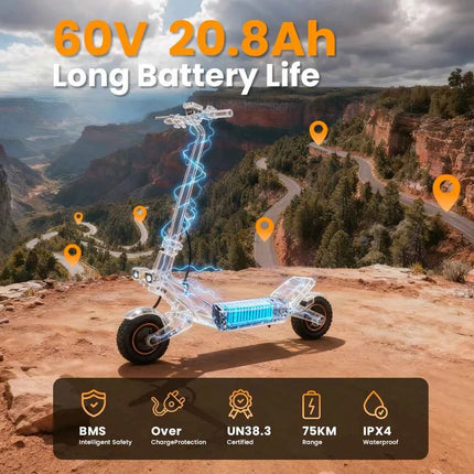 TOFUN TF7 PRO Electric Scooter 2400W Dual Motor Max Speed 70 km/h 12 Inch Off-Road Tires 75km Range Foldable power Scooter
