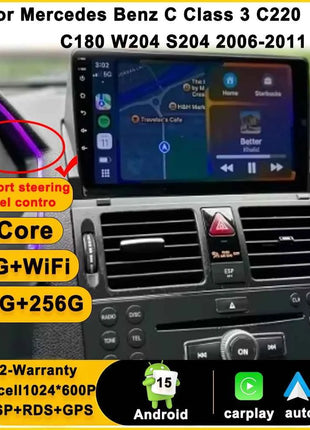 Android 15 For Mercedes Benz C Class 3 C220 C180 W204 S204 2006-2011 Car Auto Carplay Radio Stereo Receiver Multimedia Screen