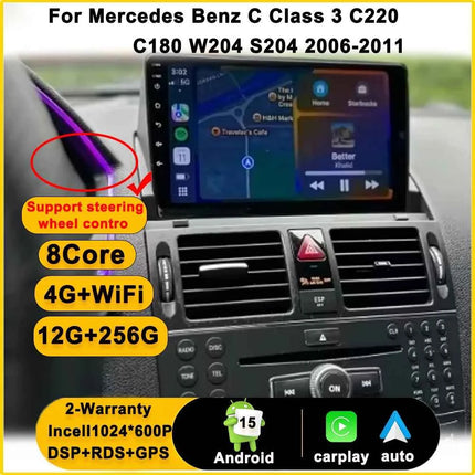Android 15 For Mercedes Benz C Class 3 C220 C180 W204 S204 2006-2011 Car Auto Carplay Radio Stereo Receiver Multimedia Screen