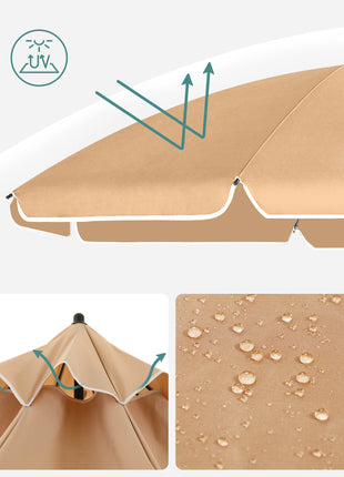 SONGMICS Ombrellone di 160 cm, UPF 50+, Inclinazione Bidirezionale a 30°, Altezza Regolabile, con Borsa da Trasporto, per Balcone Giardino Terrazzo Spiaggia, senza Base